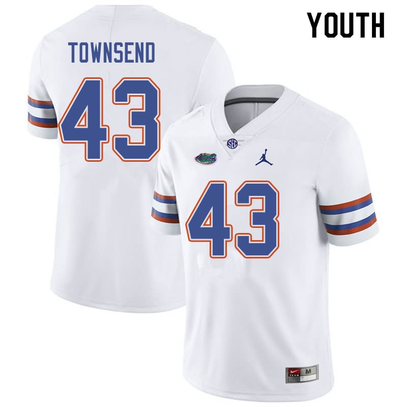 Youth NCAA Florida Gators Tommy Townsend #43 Stitched Authentic Jordan Brand White College Football Jersey GWQ7565AM